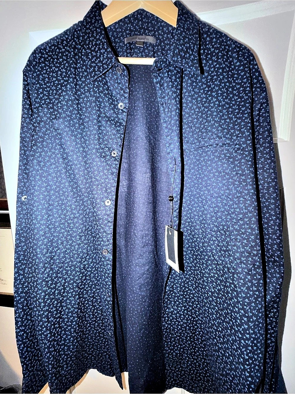 John Varvatos Floral Casual Button Down in Blue NWT